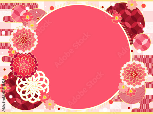 かわいい花柄と和風のフレーム型背景