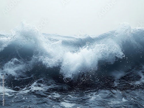 crisp sea wave crashing against a smooth white background, capturing the essence of movement and tranquility in nature, evoking feelings of freshness and calm