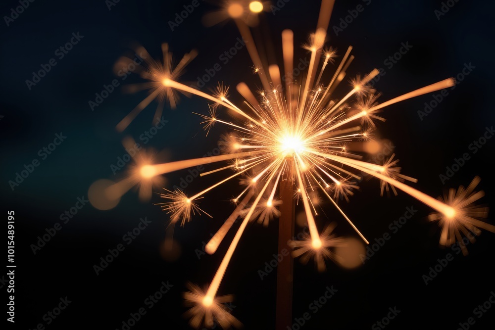 Naklejka premium The sparkler shines brightly in the foreground, with blurred lights softly fading behind it