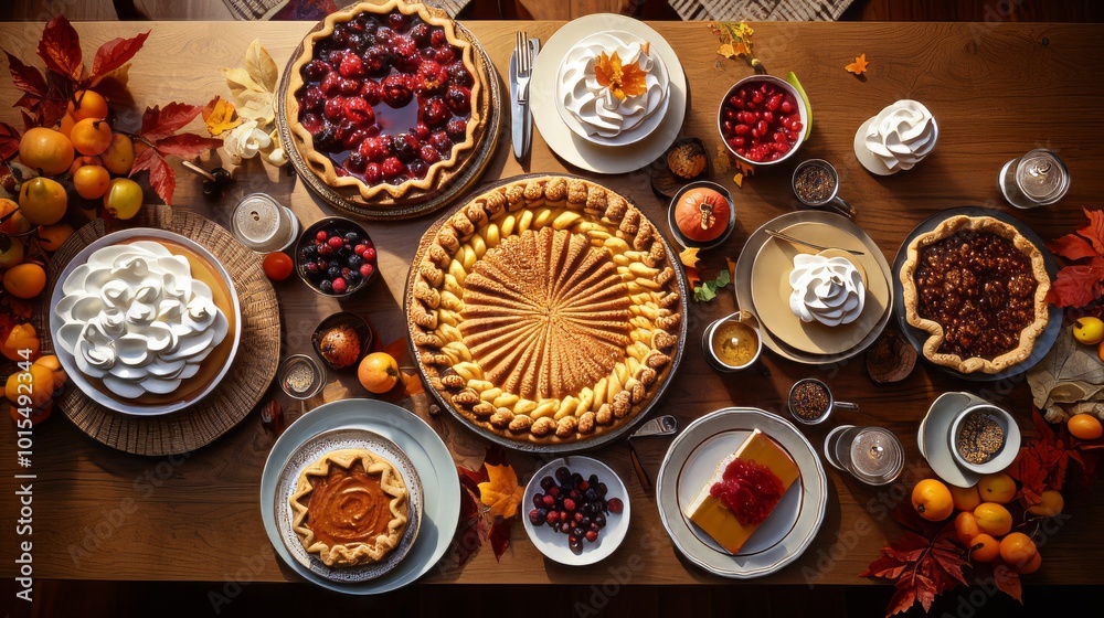 Thanksgiving pumpkin and apple various pies, top view, copy space. Neural network ai generated art Thanksgiving pumpkin and apple various pies, top view, copy space. Neural network ai generated art
