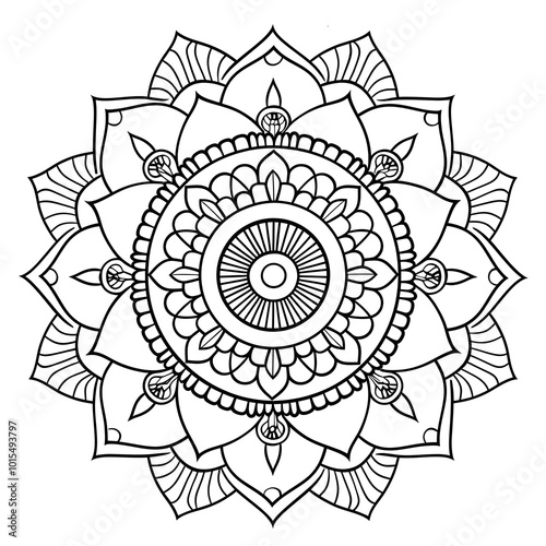 Intricate Mandala Coloring Page for Kids with Bold Lines