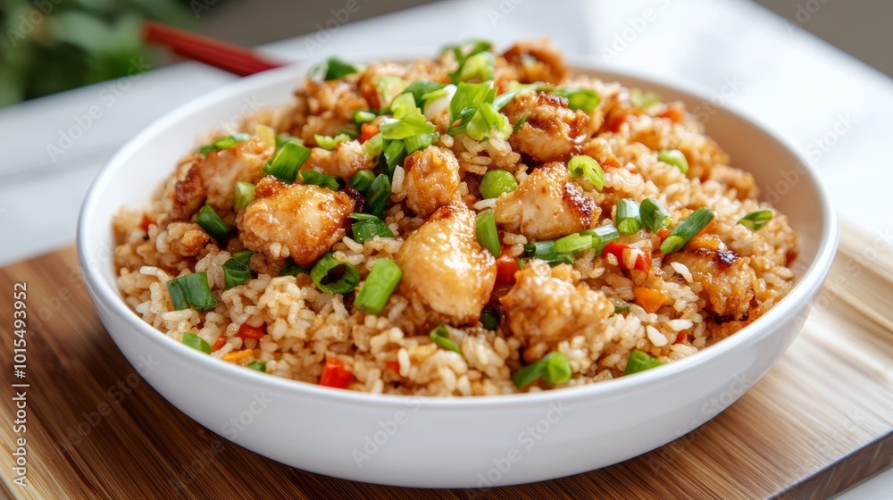 Delicious Sichuan Chicken Fried Rice in a White Tray Vibrant Colors and Textures for Culinary Art and Flavorful Asian Cuisine Experience Delicious Sichuan Chicken Fried Rice in a White Tray Vibrant Colors and Textures for Culinary Art and Flavorful Asian Cuisine Experience