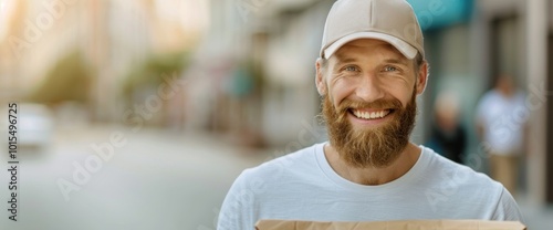 Happy Delivery Person Bringing Joyful Moments with Every Package photo