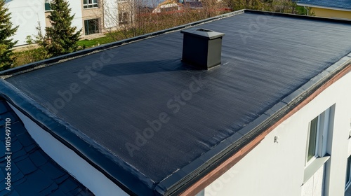 Flat Roof Installation with Roofing Felt Underlay for Seamless Water Protection and Longevity in Residential Building Construction and Maintenance photo