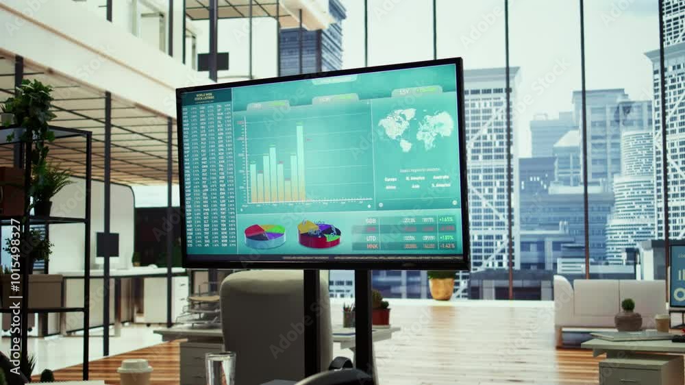 Empty modern office setup with advanced technology enhances ...