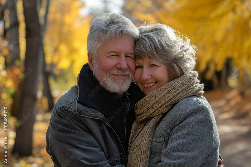 Portrait of a happy senior couple embracing in the autumn park. Portrait of a happy senior couple embracing in the autumn park.