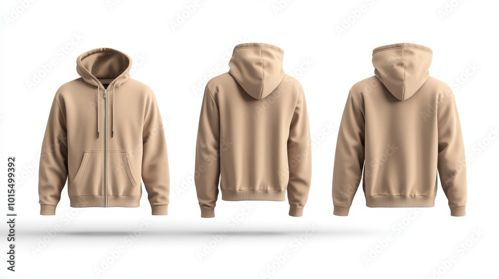 Beige zip-up hoodie mockup. Zipper hoodie. Front and back hoodie template Beige zip-up hoodie mockup. Zipper hoodie. Front and back hoodie template