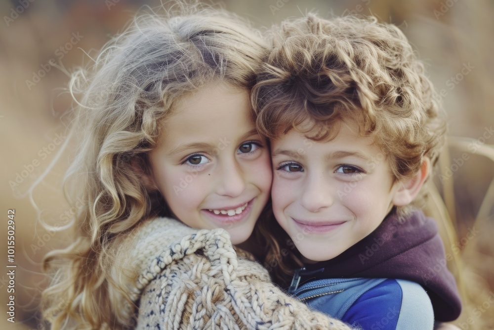 Portrait of two adorable little sisters in the autumn park, shallow depth of field Portrait of two adorable little sisters in the autumn park, shallow depth of field