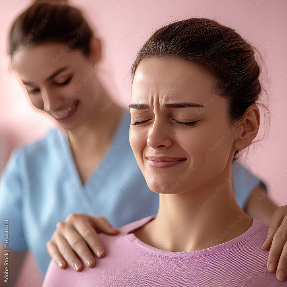 head and shoulder  massage applied by masseuse before the hot stone treatment for beautiful american middle age woman customer in asian day spa theme background