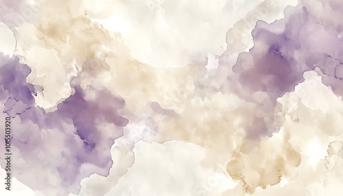 Abstract Watercolor Painting in Beige and Purple Hues