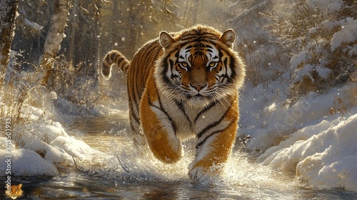 this A Siberian tiger prowling the snowy forests and icy rivers of Siberia.