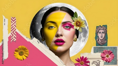 Dual-Toned Surreal Collage with Moon