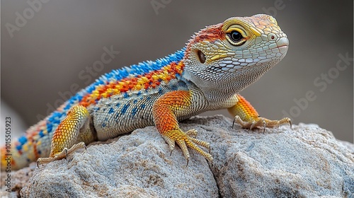 an A desert-spiny lizard basking in the heat of the Sonoran Desert. photo