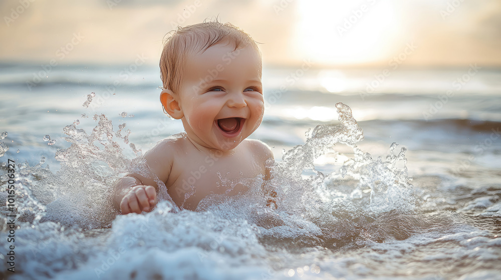 infant baby boy is playing on the sand at the beach infant baby boy is playing on the sand at the beach