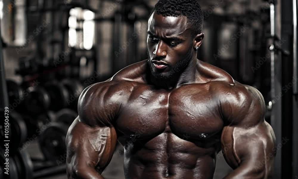 A muscular man posing in a gym, showcasing strength and fitness. A muscular man posing in a gym, showcasing strength and fitness.