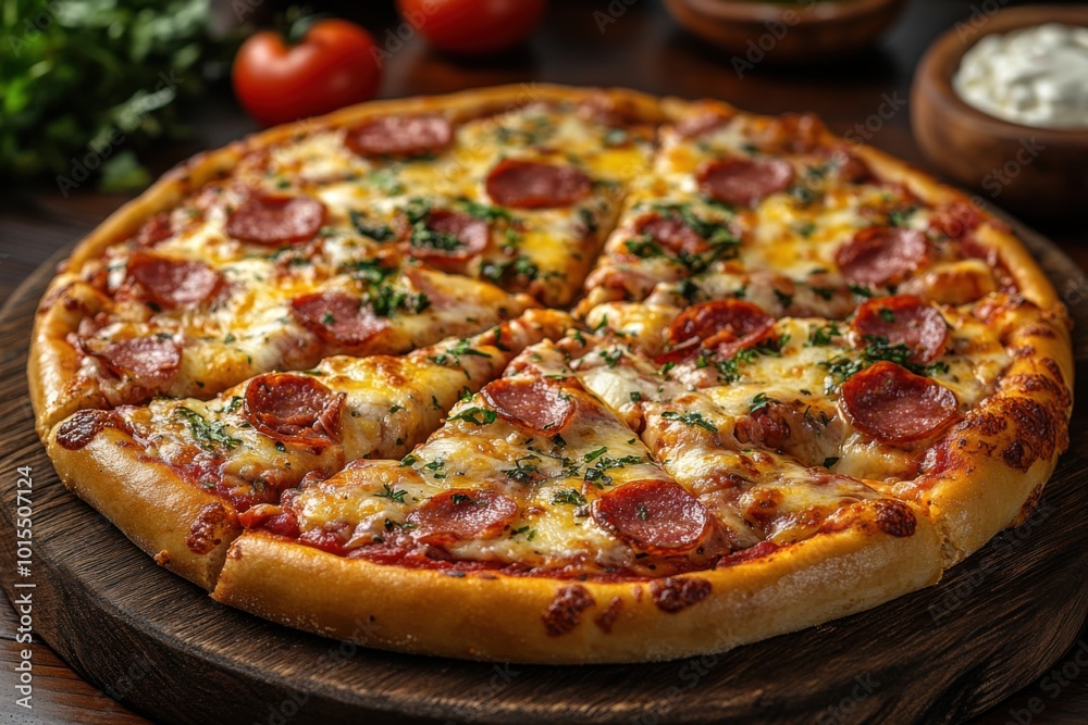 pizza on a wooden background slices of cheese and mea pizza on a wooden background slices of cheese and mea