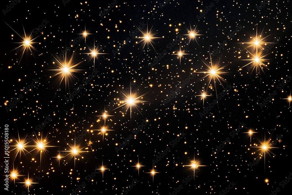 Obraz premium Night sky with sparkling stars on black background, peaceful starlit sky with cosmic view