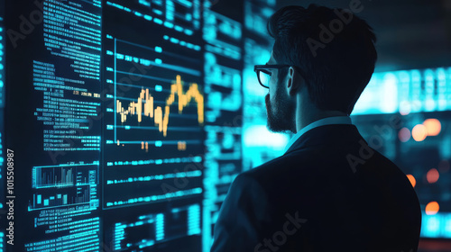 the picture of the data analysis staff watching the trend of the stock markets around the world 