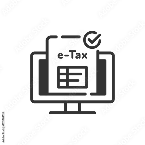 確定申告･e-Taxをパソコンで行うベクターアイコン(線画･白黒)