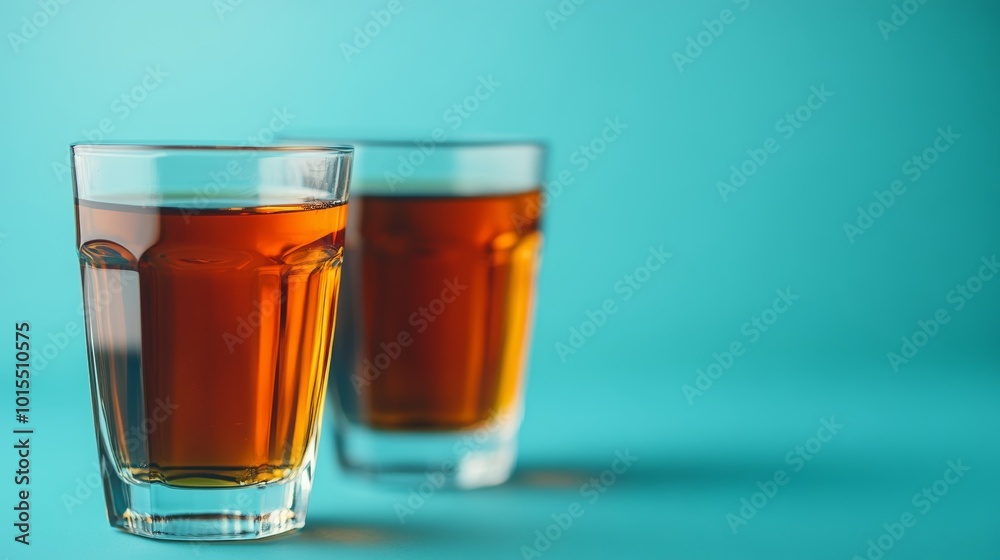 Elegant tea experience with two glasses on a serene blue background perfect for relaxation wellness and cozy moments in everyday life Elegant tea experience with two glasses on a serene blue background perfect for relaxation wellness and cozy moments in everyday life
