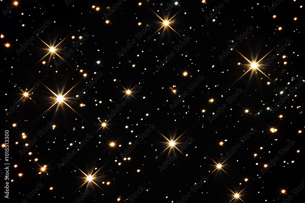 Obraz premium Night sky with sparkling stars on black background, peaceful starlit sky with cosmic view