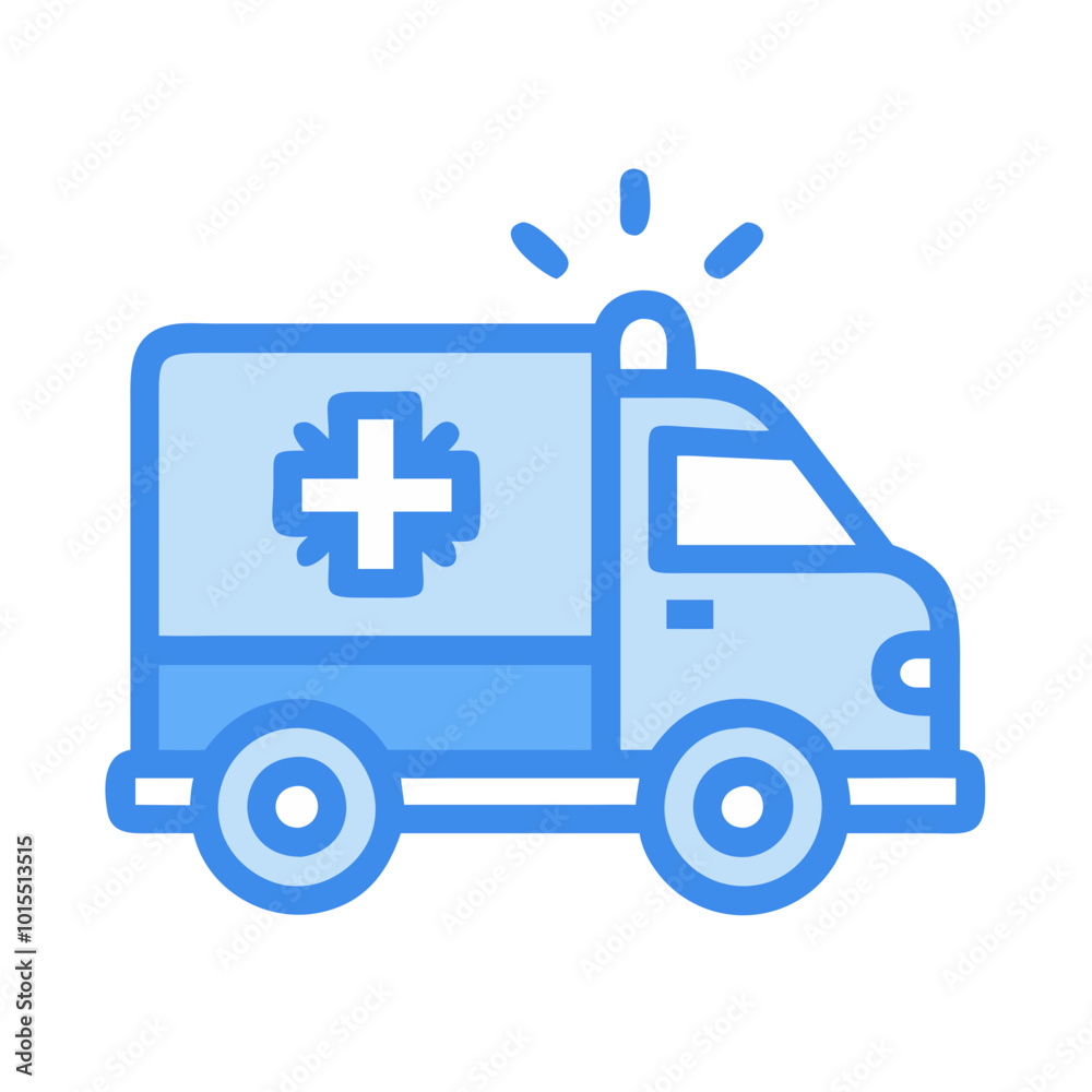 Ambulance icon in blue vector, emergency medical services representation. Ambulance icon in blue vector, emergency medical services representation.