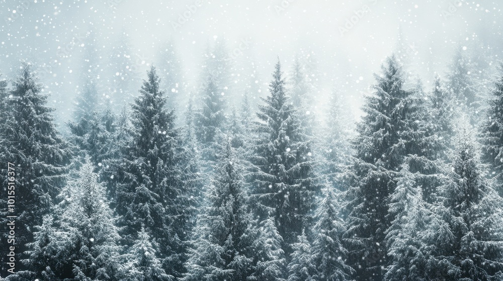 A snowy forest scene with tall pine trees blanketed in white, snowflakes falling softly against a misty background. A snowy forest scene with tall pine trees blanketed in white, snowflakes falling softly against a misty background.