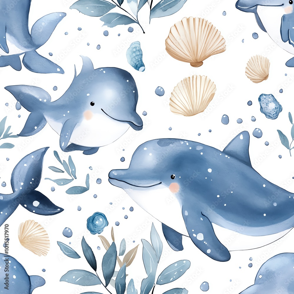Little dolphins with seashells Little dolphins with seashells