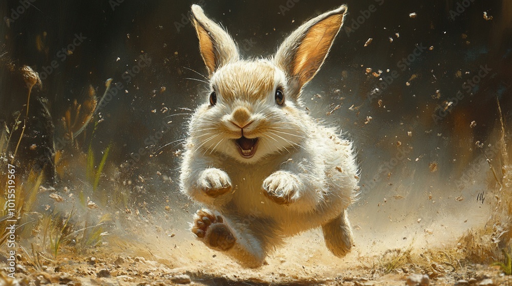 an A rabbit thumping its hind legs on the ground to warn of approaching danger. an A rabbit thumping its hind legs on the ground to warn of approaching danger.