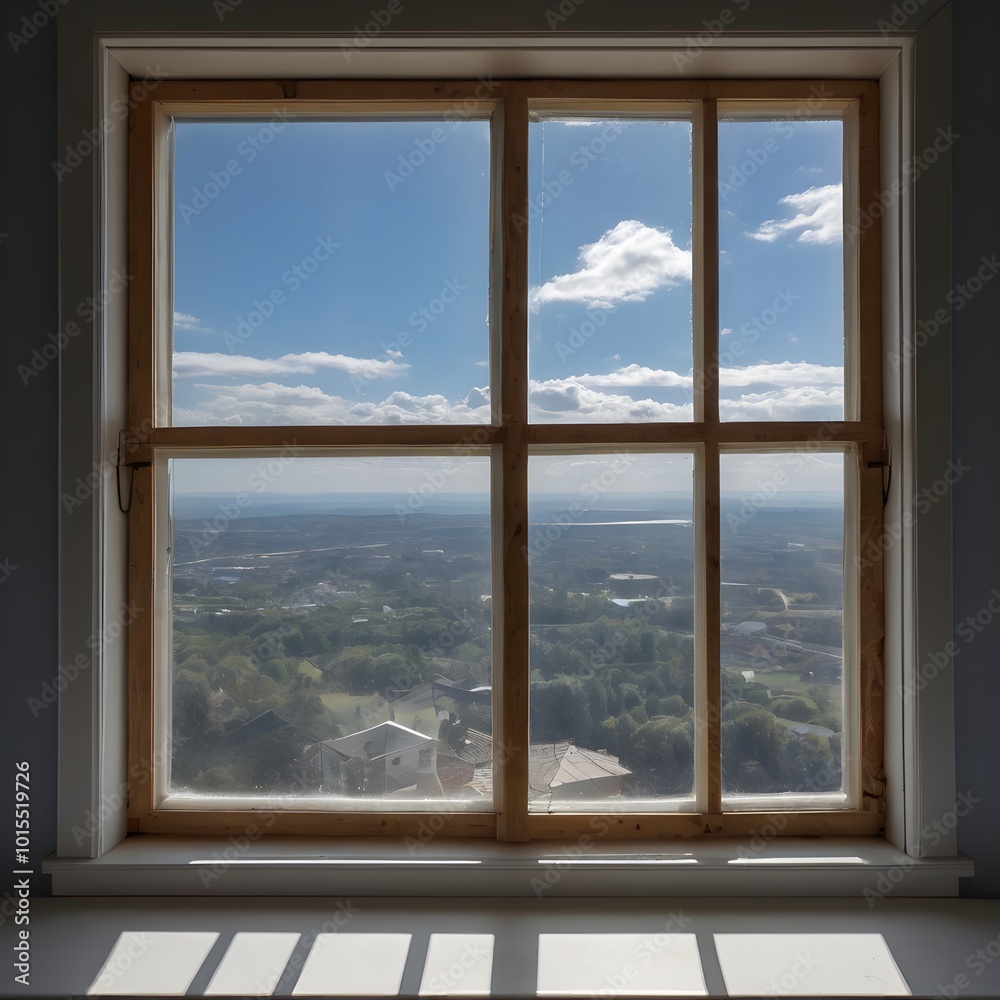 Window View of Blue Sky, Clouds, and Landscape Window View of Blue Sky, Clouds, and Landscape
