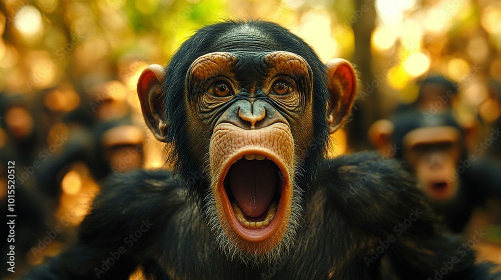 the A chimpanzee using facial expressions and gestures to express emotions and intentions within its group. the A chimpanzee using facial expressions and gestures to express emotions and intentions within its group.