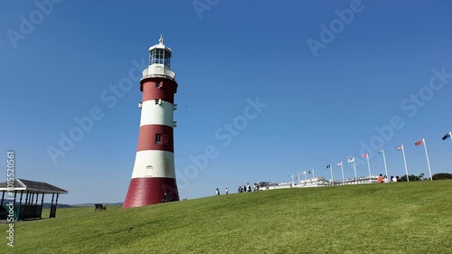 Plymouth Devon England. 01.10. 2024. Video. The historic  lighthouse Smeatons Town on Plymouth Hoe Devon England. UK photo