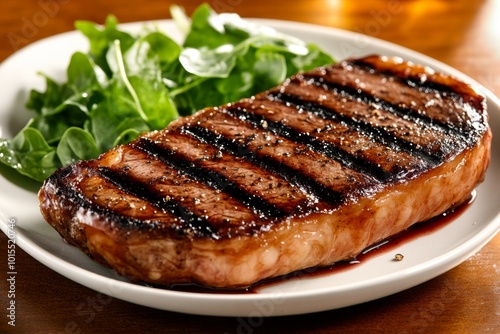 Close-up of a grilled steak with a side of leafy greens, symbolizing a classic high-protein diet dinner option