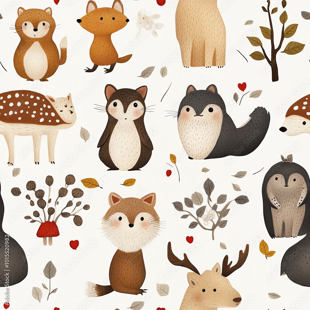 Naklejka premium Whimsical woodland creatures