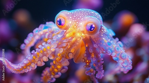 a A squid using chromatophores to change color and communicate with other squids.