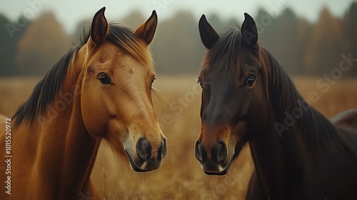 a A horse using whinnies and ear movements to communicate with other horses and express its needs. photo