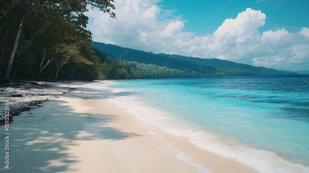 A serene beach with turquoise water and white sand, perfect for a quiet day by the sea. A serene beach with turquoise water and white sand, perfect for a quiet day by the sea.