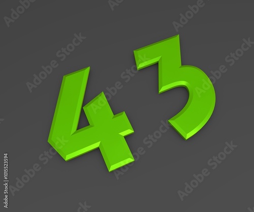 Green 3D volumetric figure or number on a gray background. Numbering.