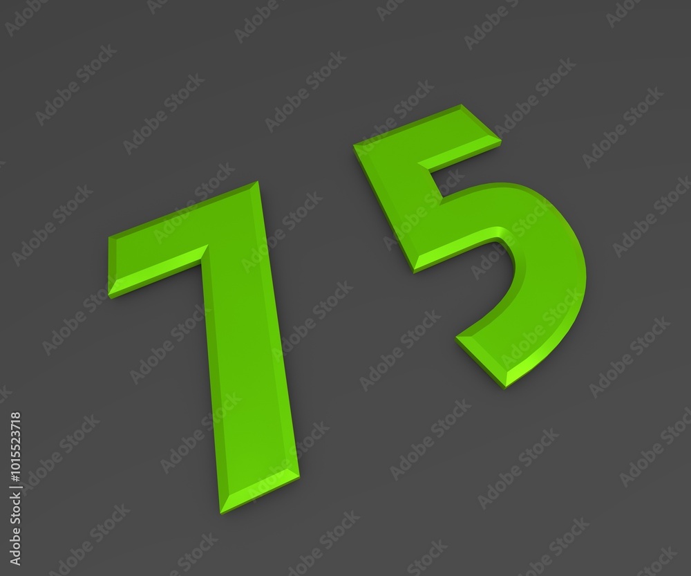 Green 3D volumetric figure or number on a gray background. Numbering. Green 3D volumetric figure or number on a gray background. Numbering.