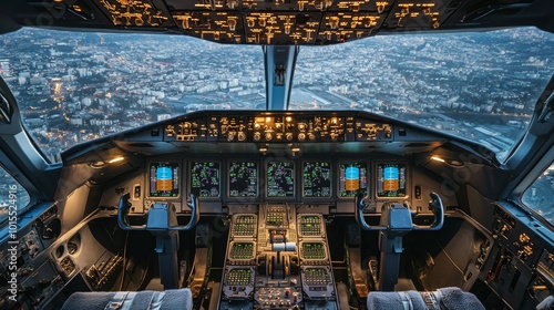 Experienced pilots navigating the advanced cockpit controls of a Boeing 737-800 showcasing aviation technology and precision flying in a vibrant setting photo