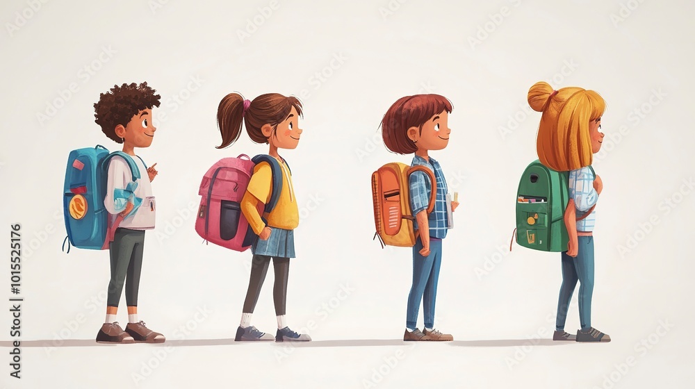 Little students with backpacks, back to school Little students with backpacks, back to school