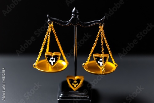 Minimalist depiction of two scales balancing opposing moral symbols, representing the balance of conflicting ethical perspectives in moral relativism photo