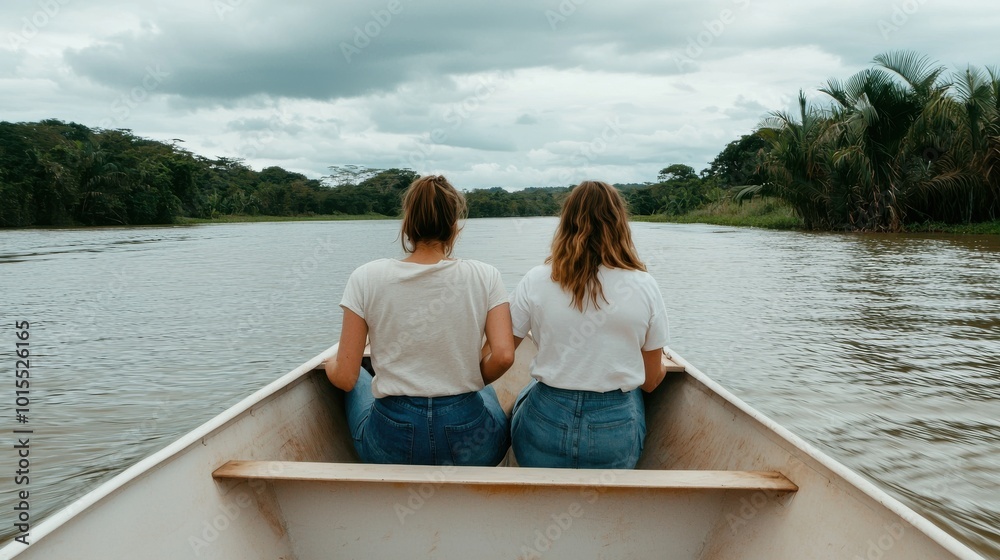 Friends on a boat tour in a tropical destination Friends on a boat tour in a tropical destination