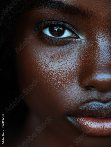 Close-up of beautiful black woman showing her natural beauty