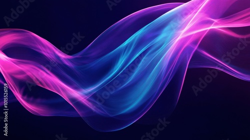 Abstract glowing lines in cool blues and purples, twisting and turning like light ribbons against a dark backdrop.