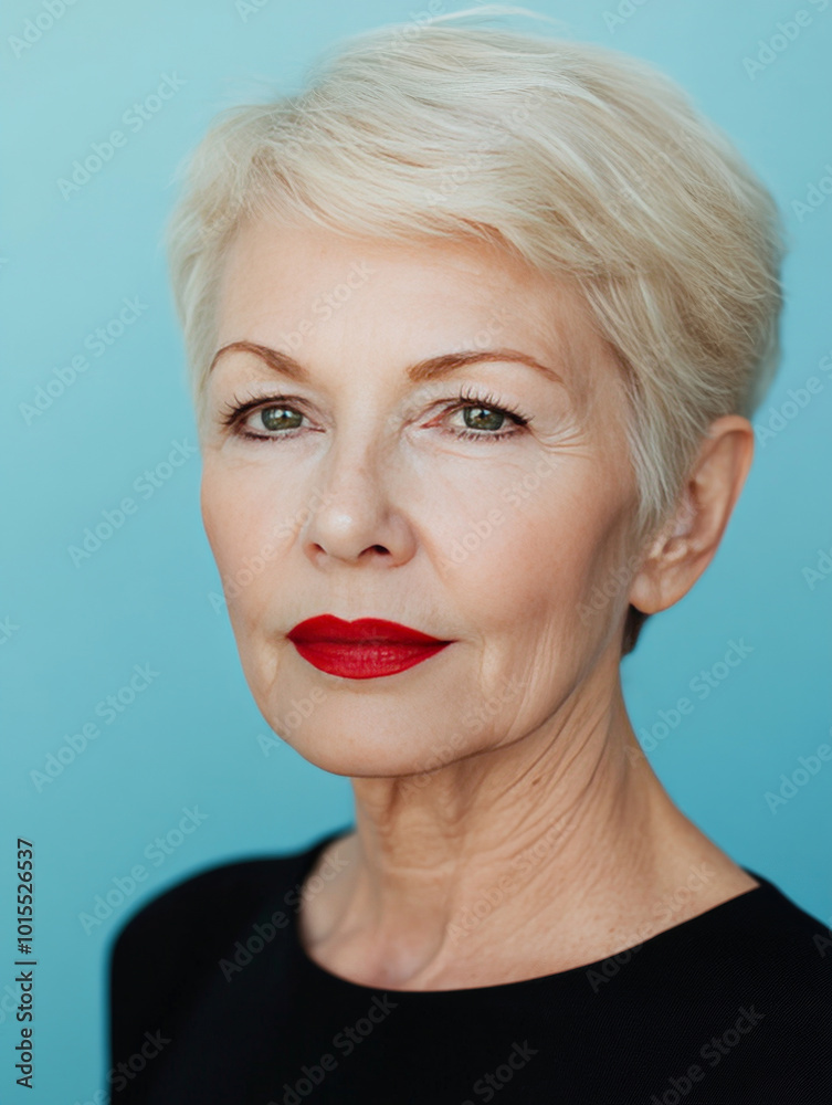 Elderly woman with red Lips and  short white Hair