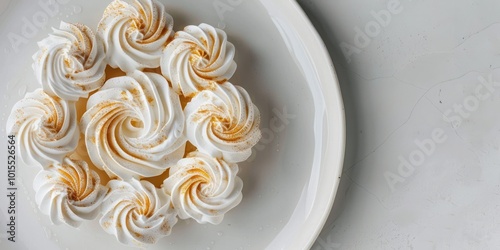 Delicious Meringue Roll on Elegant Plate, Banner Style with Copy Space, Perfect for Dessert Displays, Food Art Concept