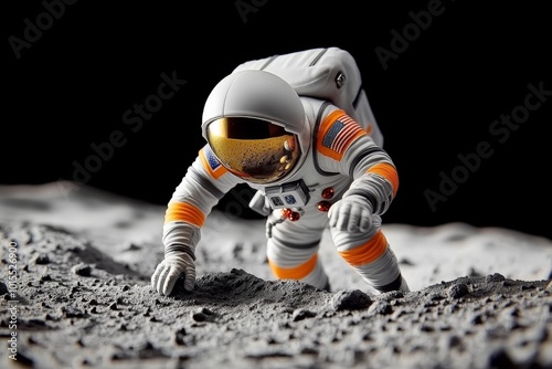 Realistic depiction of Neil Armstrong stepping onto the moonâ€™s surface, symbolizing humanityâ€™s achievement in reaching outer space