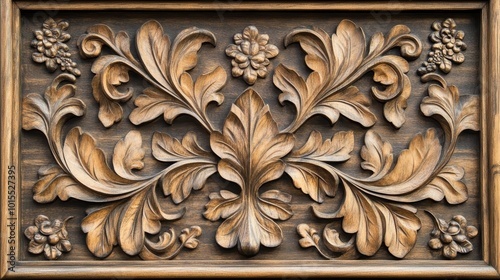 Intricately Carved Wooden Wall Featuring Leaf Ornaments for an Elegant Natural Aesthetic Perfect for Interior Design and Rustic Decor Inspiration