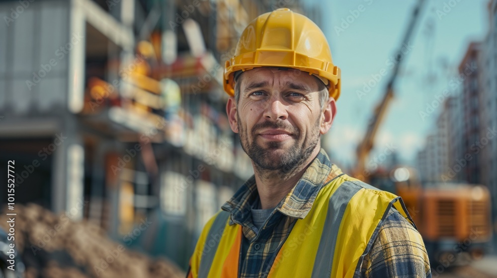 Experienced Construction Worker Confidently Faces the Camera Experienced Construction Worker Confidently Faces the Camera